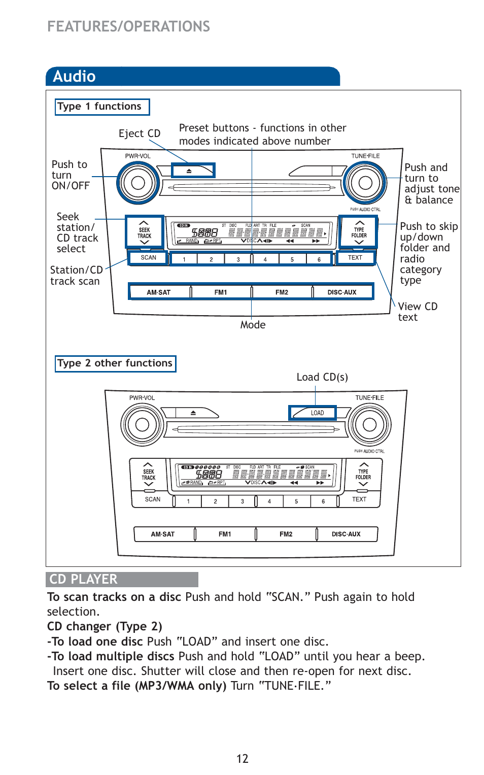 Audio, Features/operations, Cd player | TOYOTA 2010 Corolla User Manual | Page 14 / 470