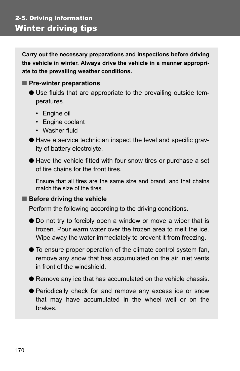 Winter driving tips | TOYOTA 2010 Corolla User Manual | Page 179 / 470