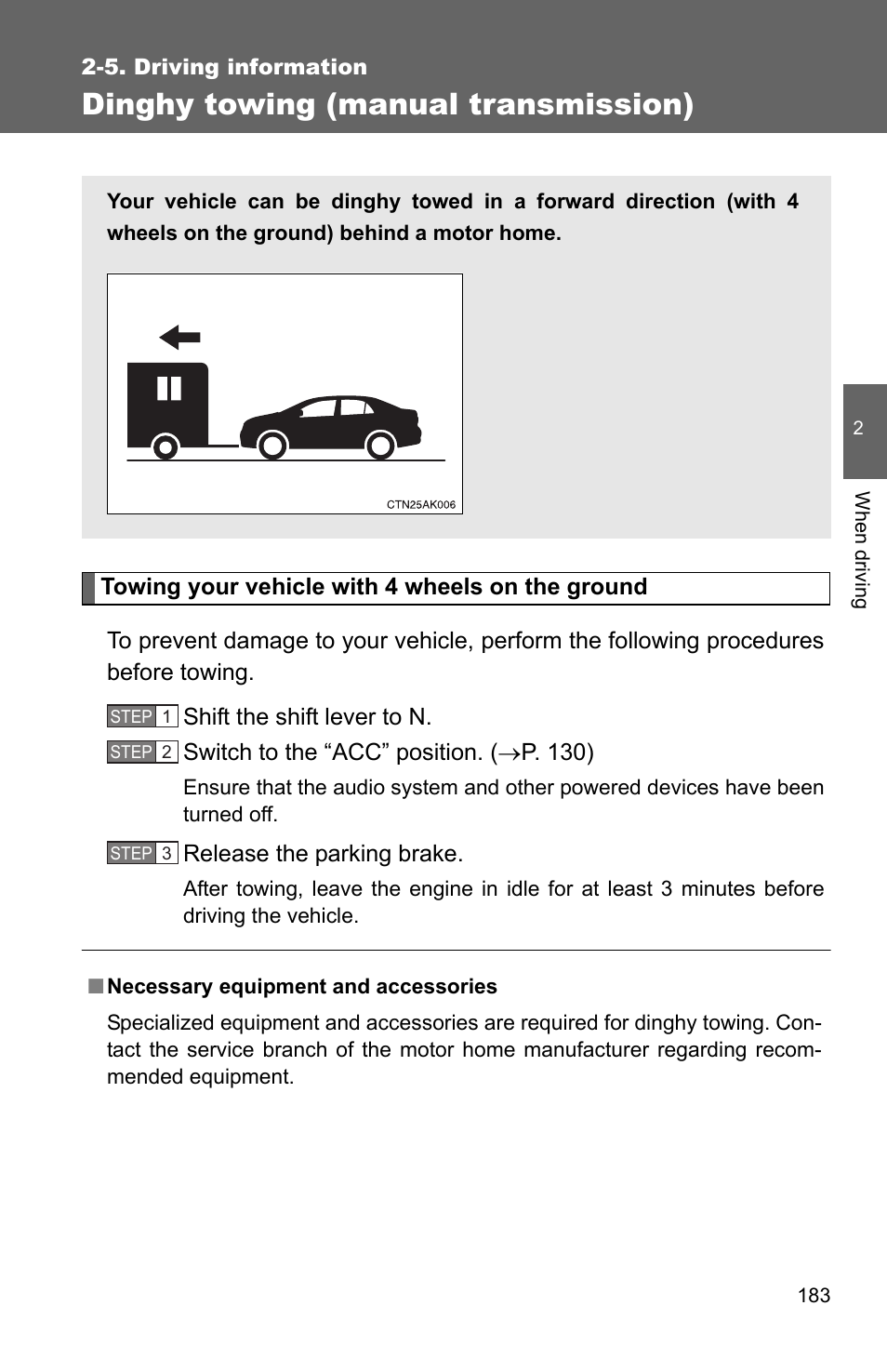 Dinghy towing (manual transmission) | TOYOTA 2010 Corolla User Manual | Page 192 / 470