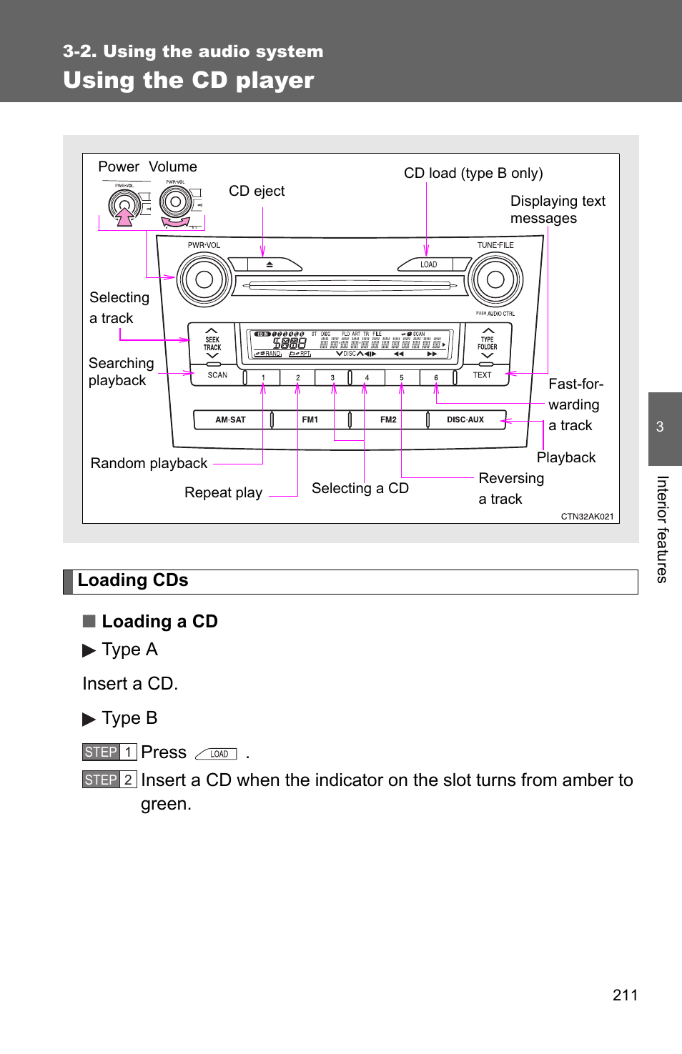 P. 211, Using the cd player | TOYOTA 2010 Corolla User Manual | Page 219 / 470