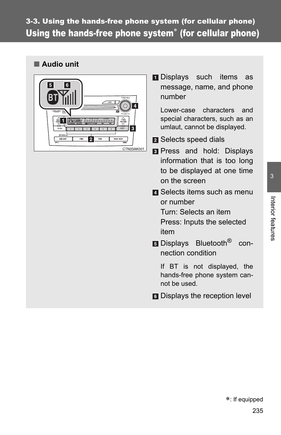 P. 235, Using the hands-free phone system, For cellular phone) | TOYOTA 2010 Corolla User Manual | Page 243 / 470