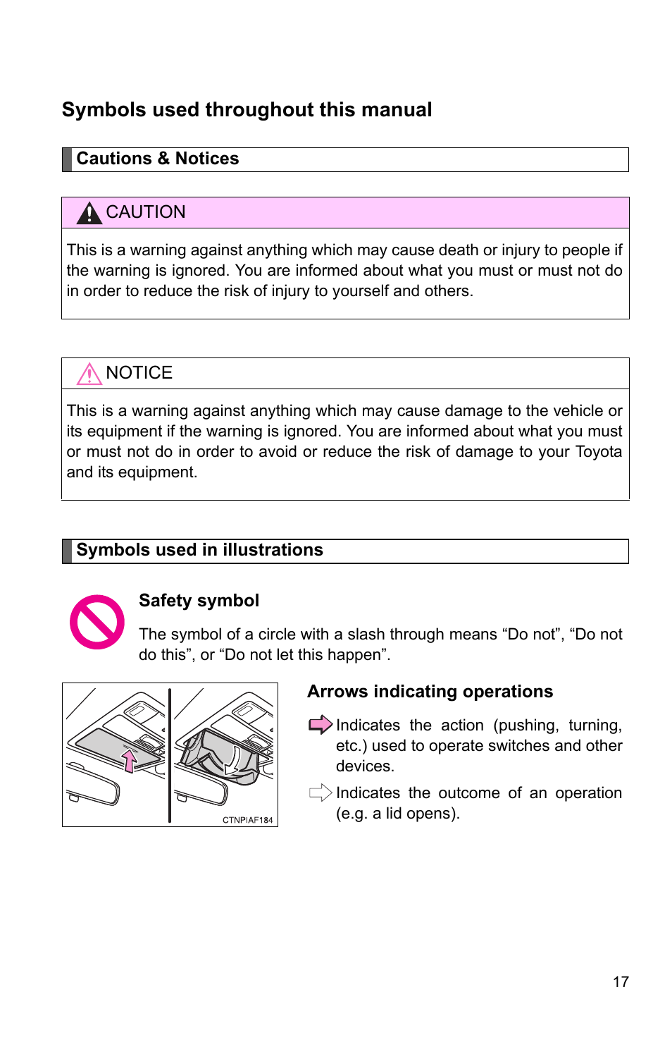 Symbols used throughout this manual | TOYOTA 2010 Corolla User Manual | Page 27 / 470