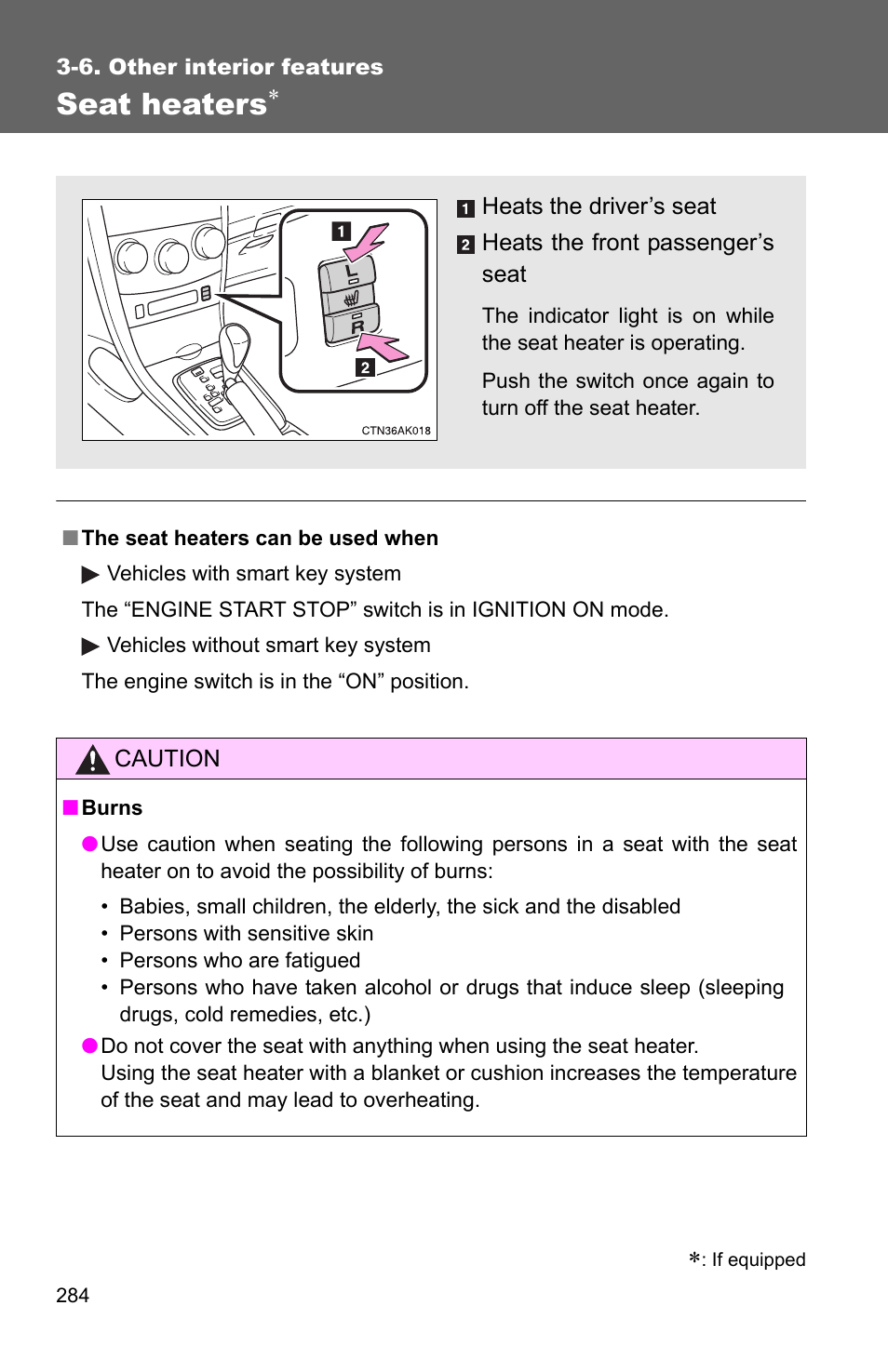 Seat heaters | TOYOTA 2010 Corolla User Manual | Page 292 / 470