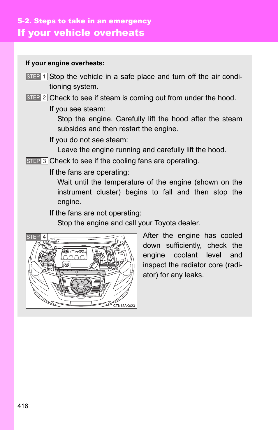 If your vehicle overheats | TOYOTA 2010 Corolla User Manual | Page 422 / 470