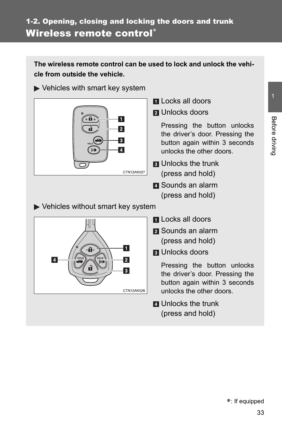 Wireless remote control | TOYOTA 2010 Corolla User Manual | Page 43 / 470
