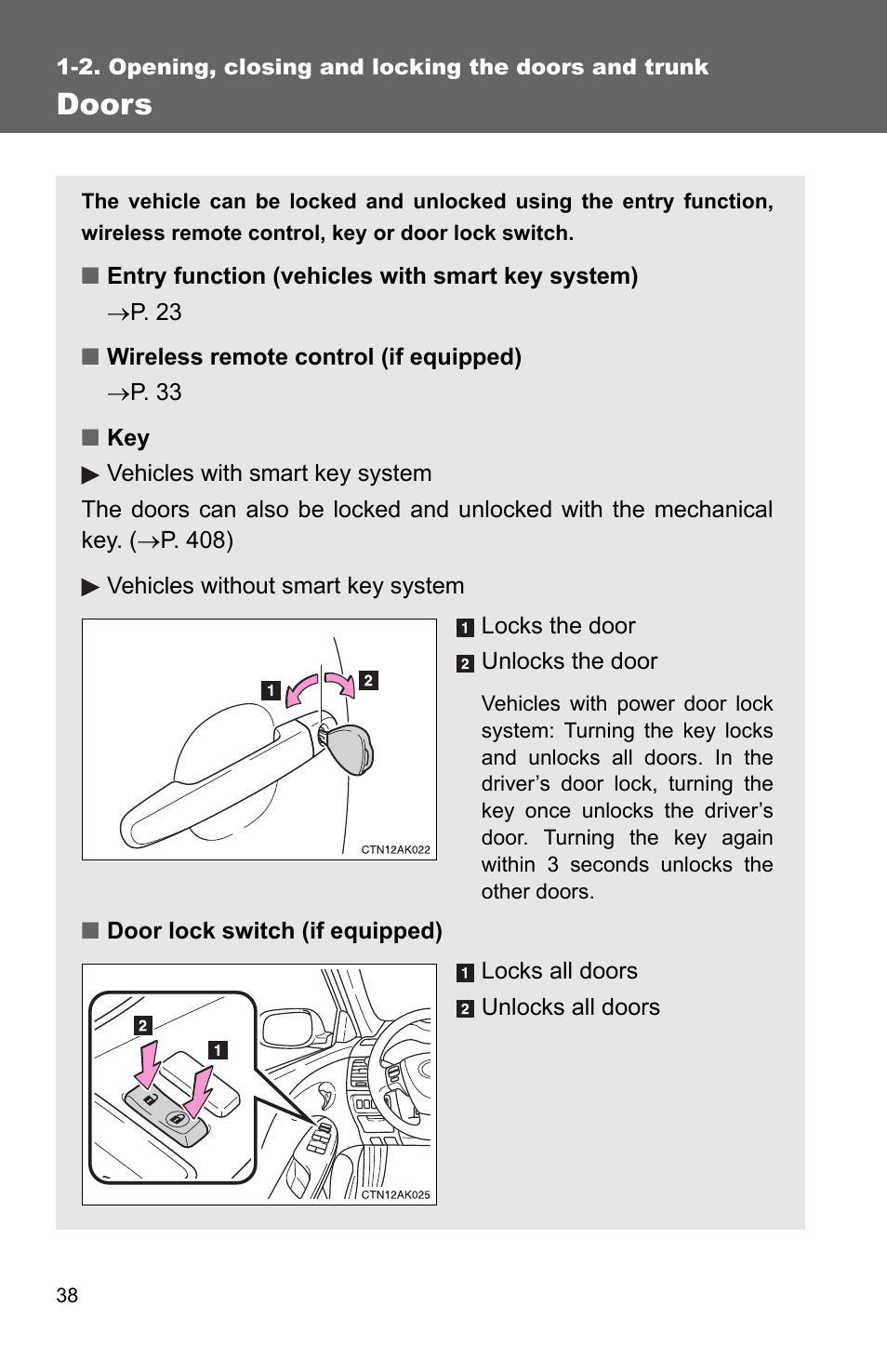 Doors | TOYOTA 2010 Corolla User Manual | Page 48 / 470