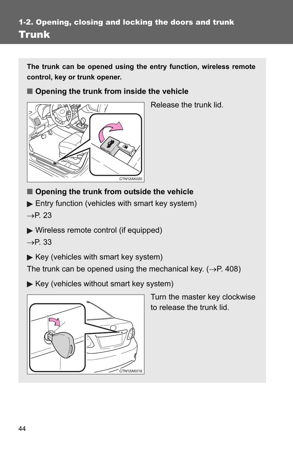 Trunk | TOYOTA 2010 Corolla User Manual | Page 54 / 470