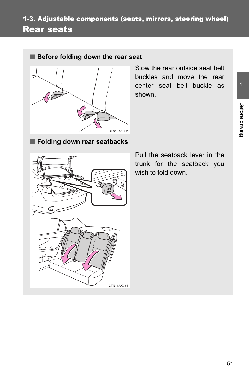 Rear seats | TOYOTA 2010 Corolla User Manual | Page 61 / 470