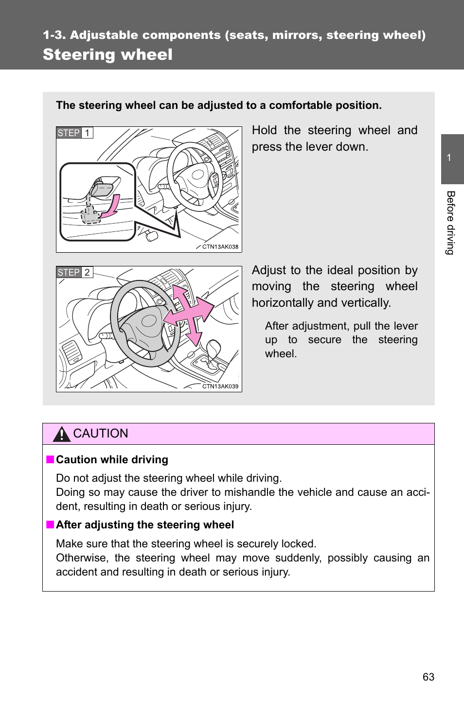 Steering wheel | TOYOTA 2010 Corolla User Manual | Page 73 / 470