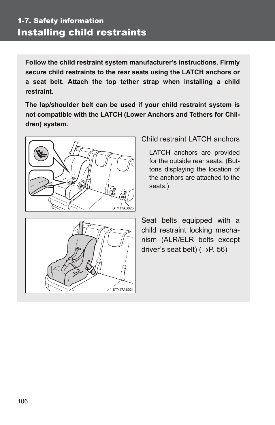 Installing child restraints | TOYOTA 2010 Yaris User Manual | Page 120 / 406