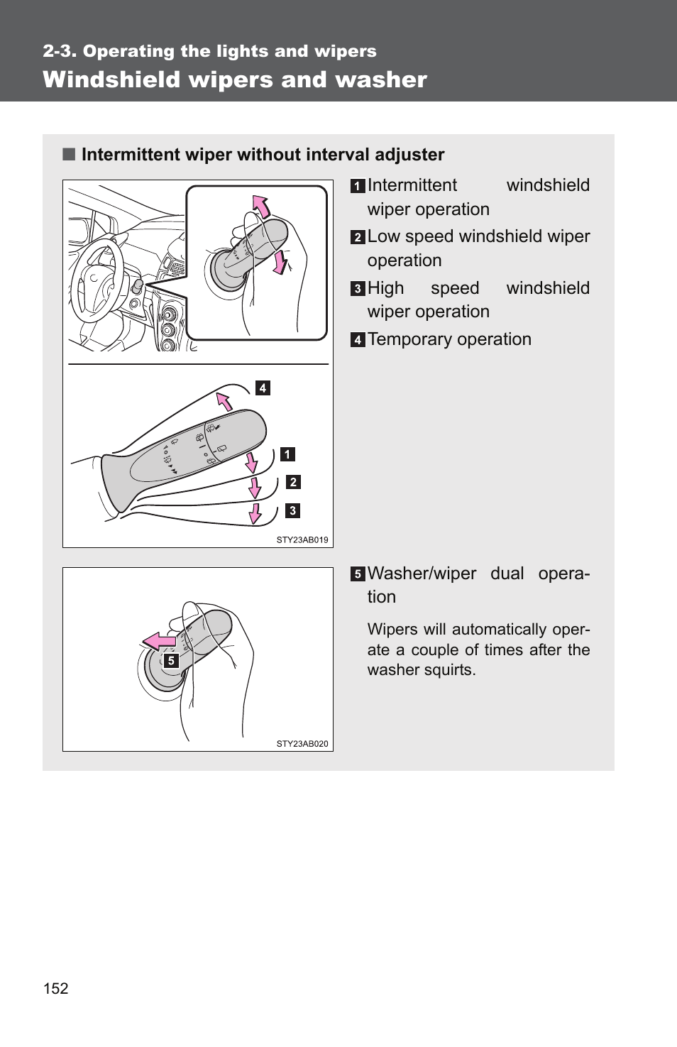 Windshield wipers and washer | TOYOTA 2010 Yaris User Manual | Page 165 / 406