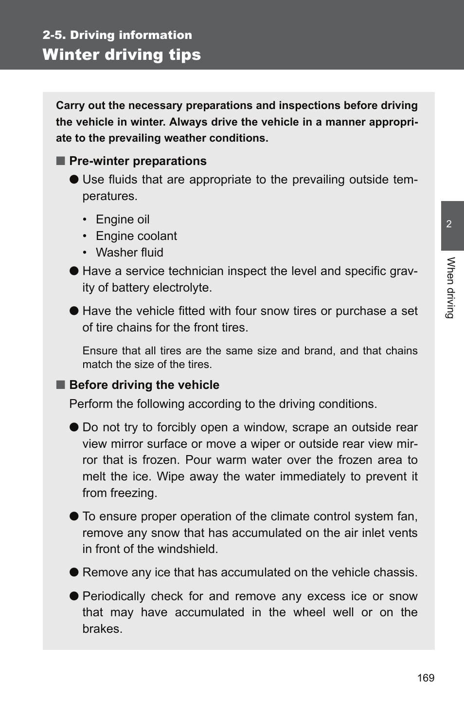 Winter driving tips | TOYOTA 2010 Yaris User Manual | Page 182 / 406