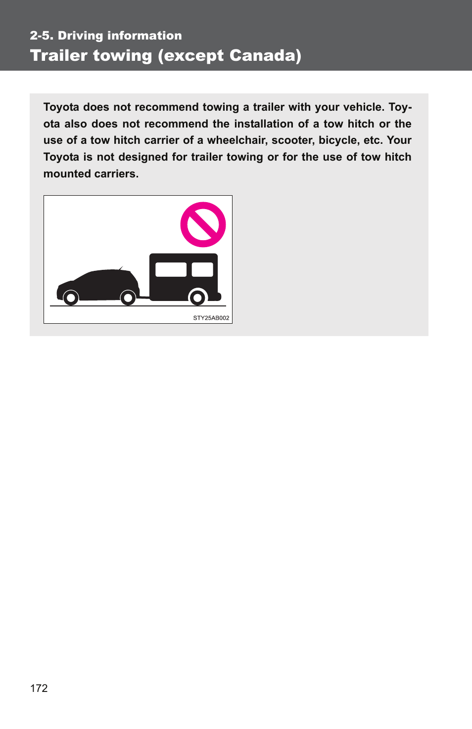 Trailer towing (except canada) | TOYOTA 2010 Yaris User Manual | Page 185 / 406