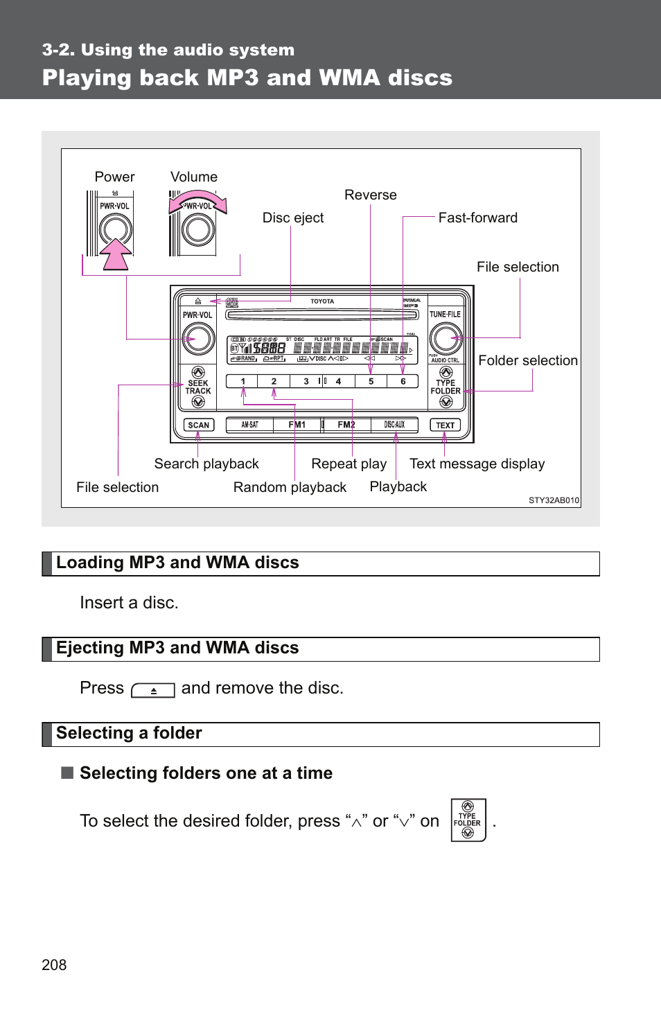 Playing back mp3 and wma discs | TOYOTA 2010 Yaris User Manual | Page 220 / 406