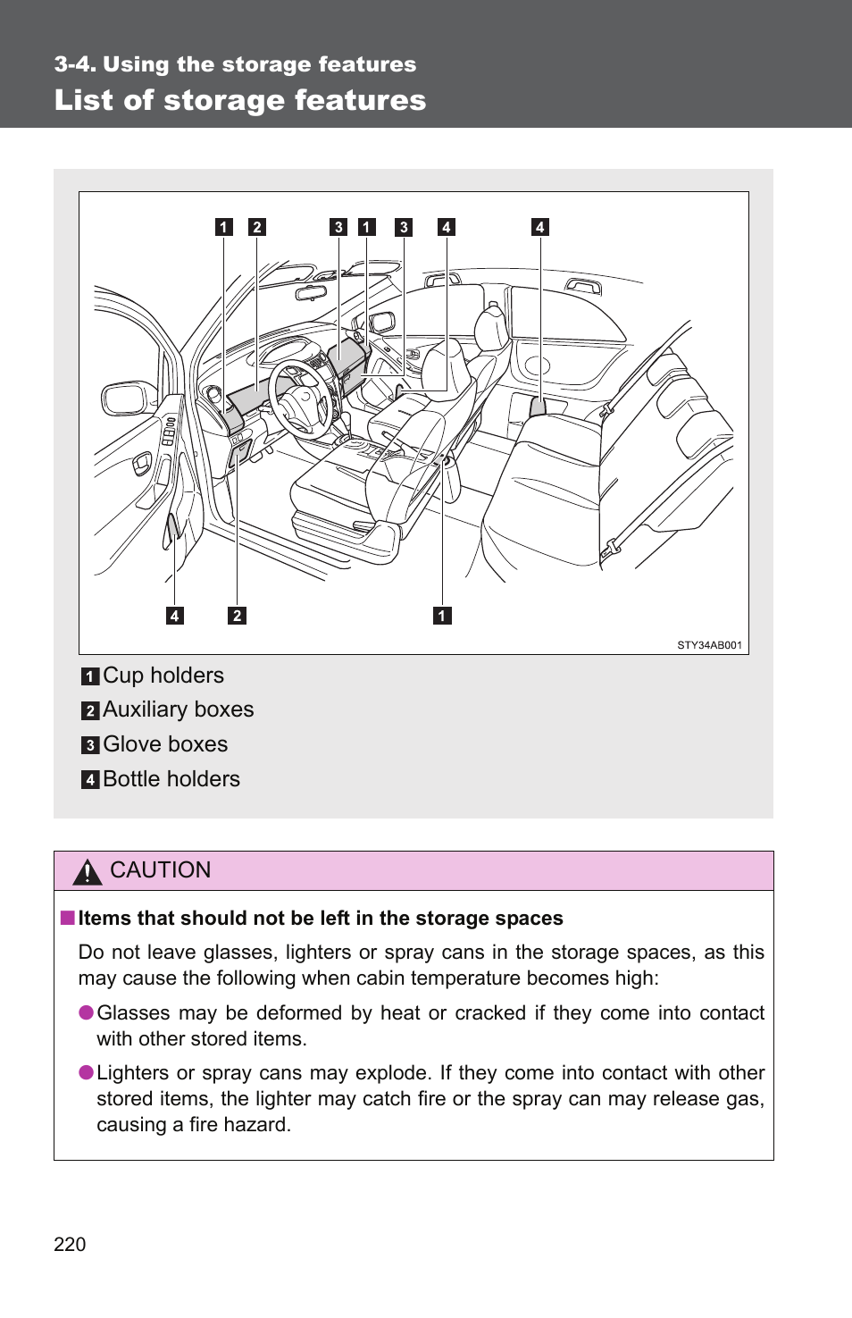 Sec_3-4, List of storage features | TOYOTA 2010 Yaris User Manual | Page 232 / 406