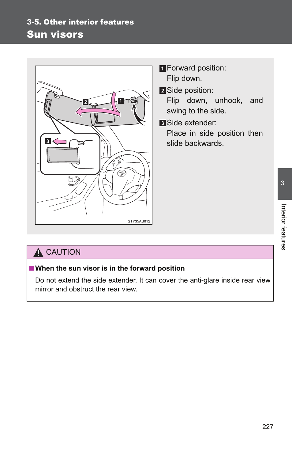 Sec_3-5, Sun visors | TOYOTA 2010 Yaris User Manual | Page 239 / 406