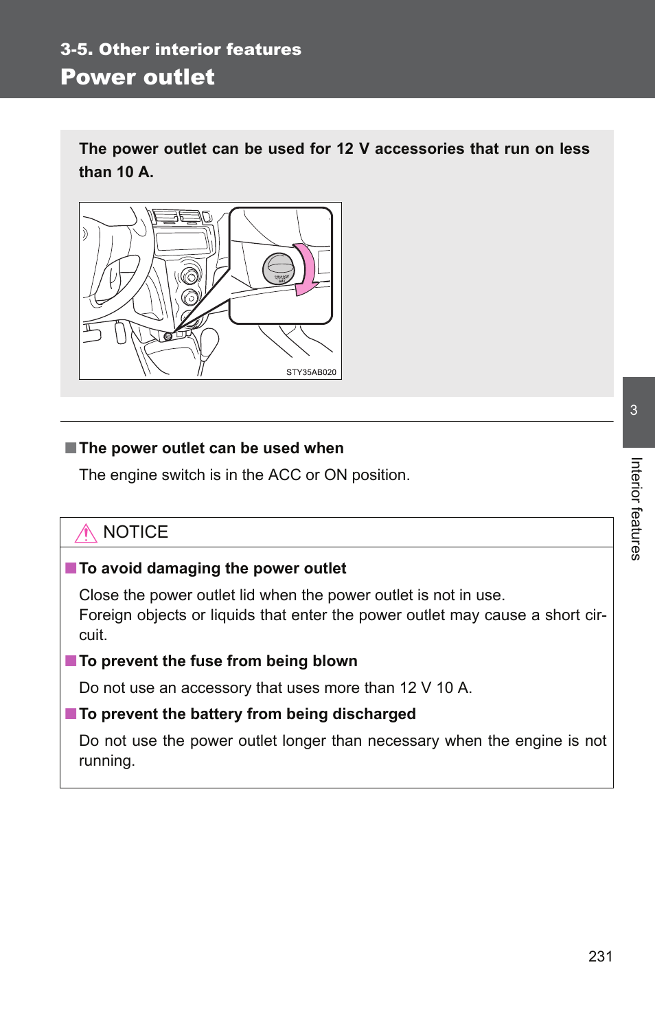 Power outlet | TOYOTA 2010 Yaris User Manual | Page 243 / 406