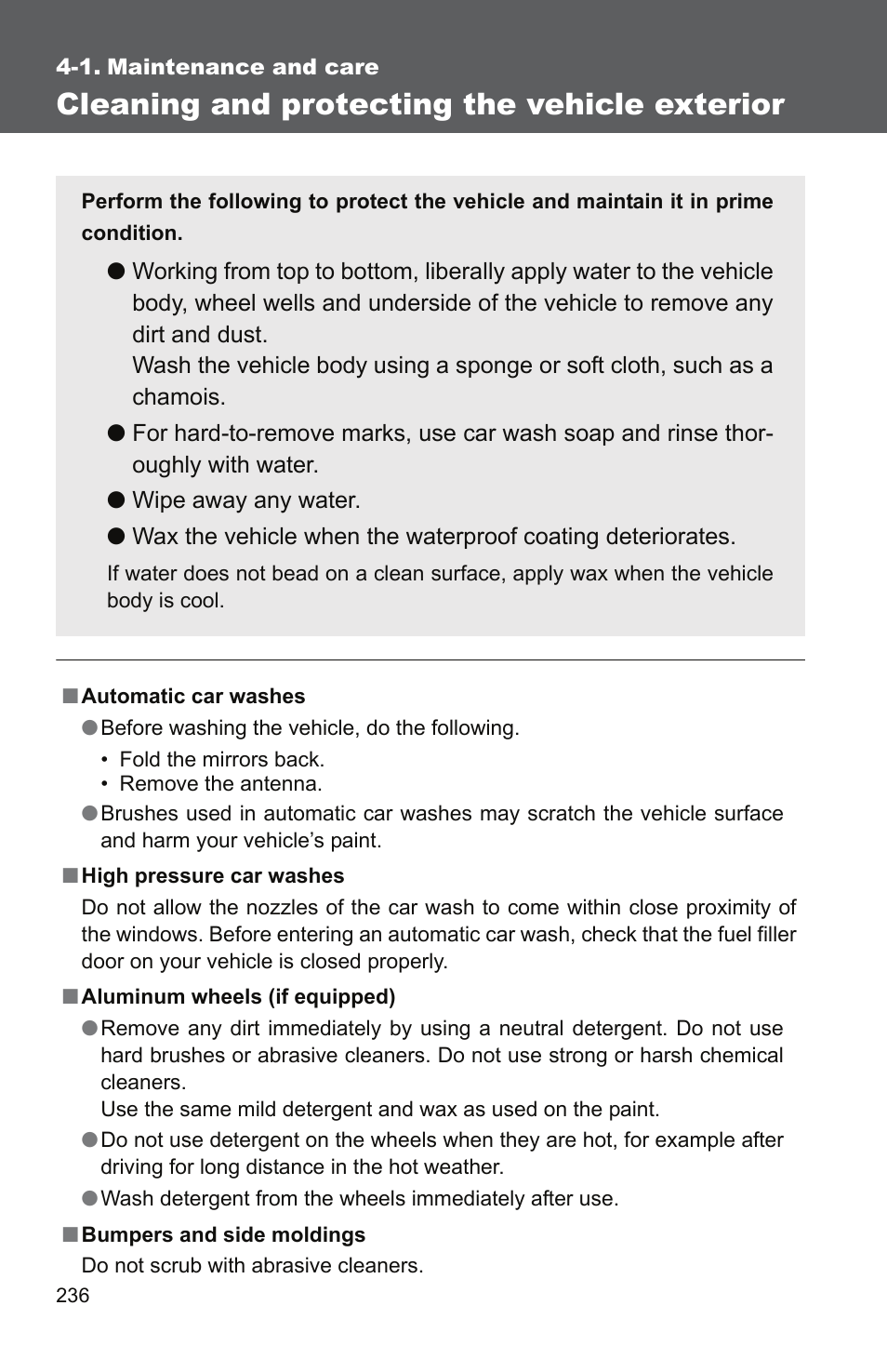 Sec_4-1, Cleaning and protecting the vehicle exterior | TOYOTA 2010 Yaris User Manual | Page 247 / 406