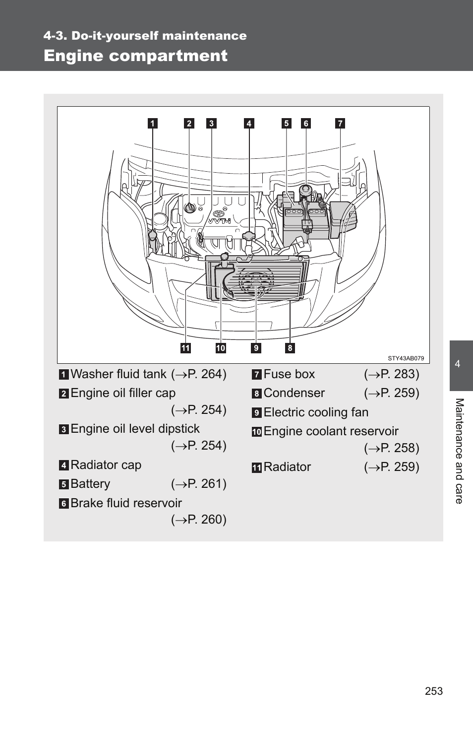 Engine compartment | TOYOTA 2010 Yaris User Manual | Page 264 / 406