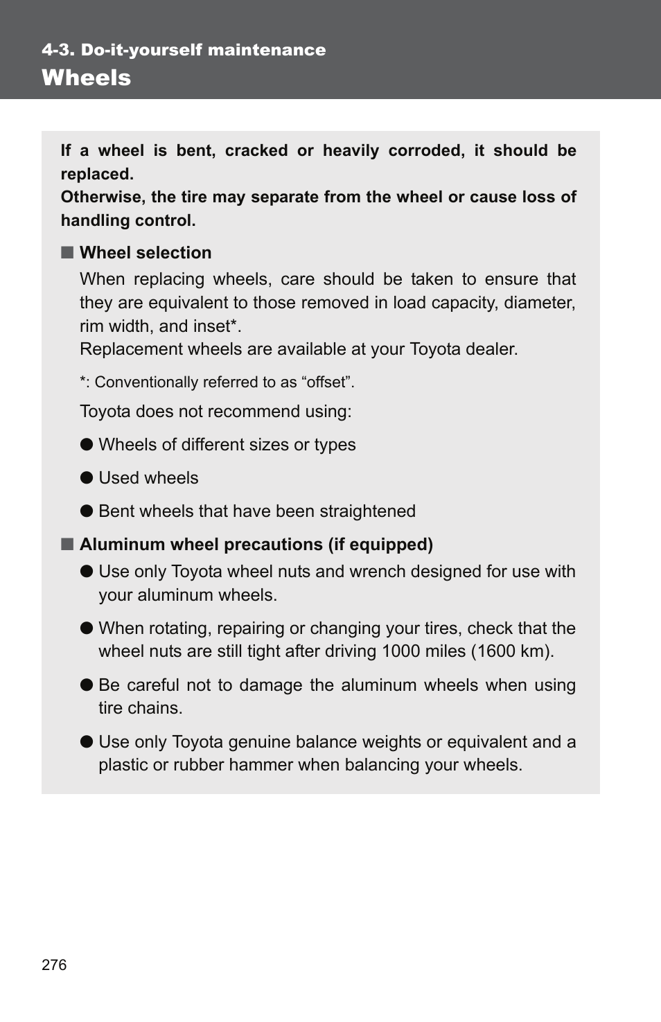 Wheels | TOYOTA 2010 Yaris User Manual | Page 287 / 406