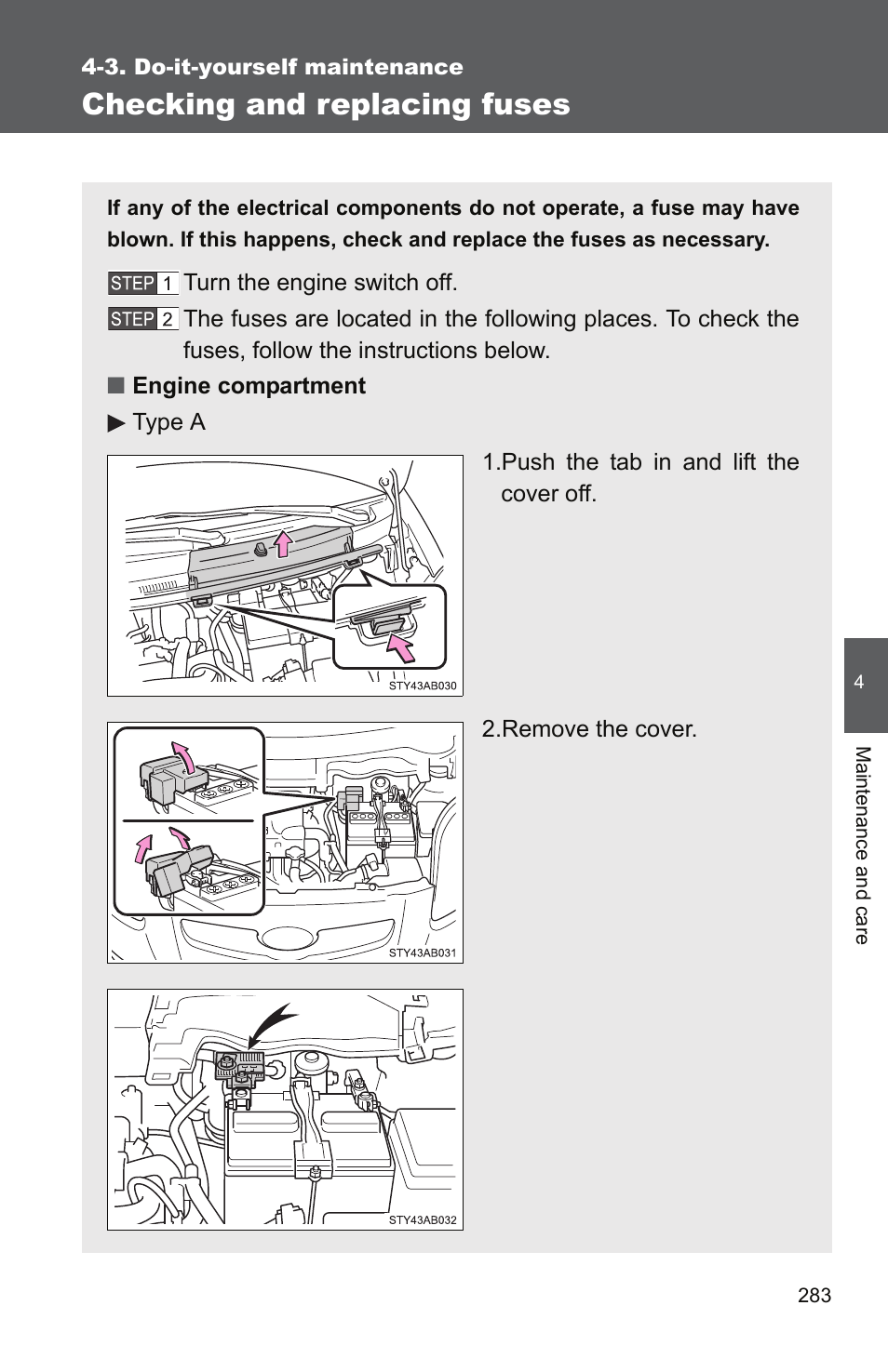 Checking and replacing fuses | TOYOTA 2010 Yaris User Manual | Page 294 / 406