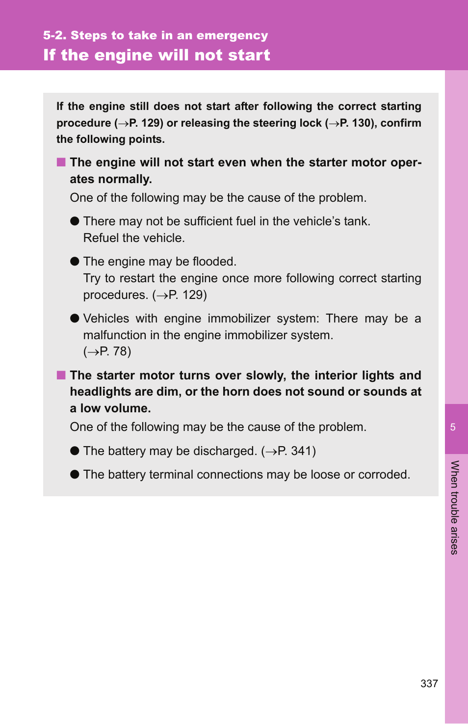 If the engine will not start | TOYOTA 2010 Yaris User Manual | Page 347 / 406