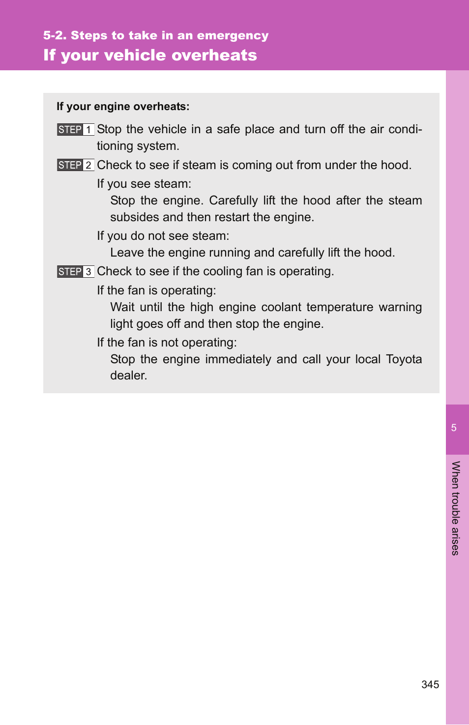 If your vehicle overheats | TOYOTA 2010 Yaris User Manual | Page 355 / 406