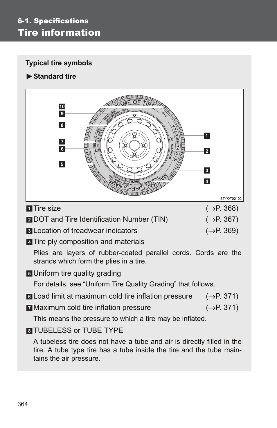 Tire information | TOYOTA 2010 Yaris User Manual | Page 373 / 406