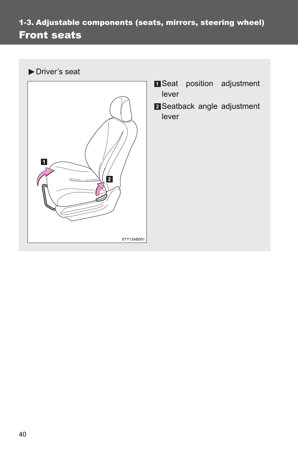 Sec_1-3, Front seats | TOYOTA 2010 Yaris User Manual | Page 54 / 406