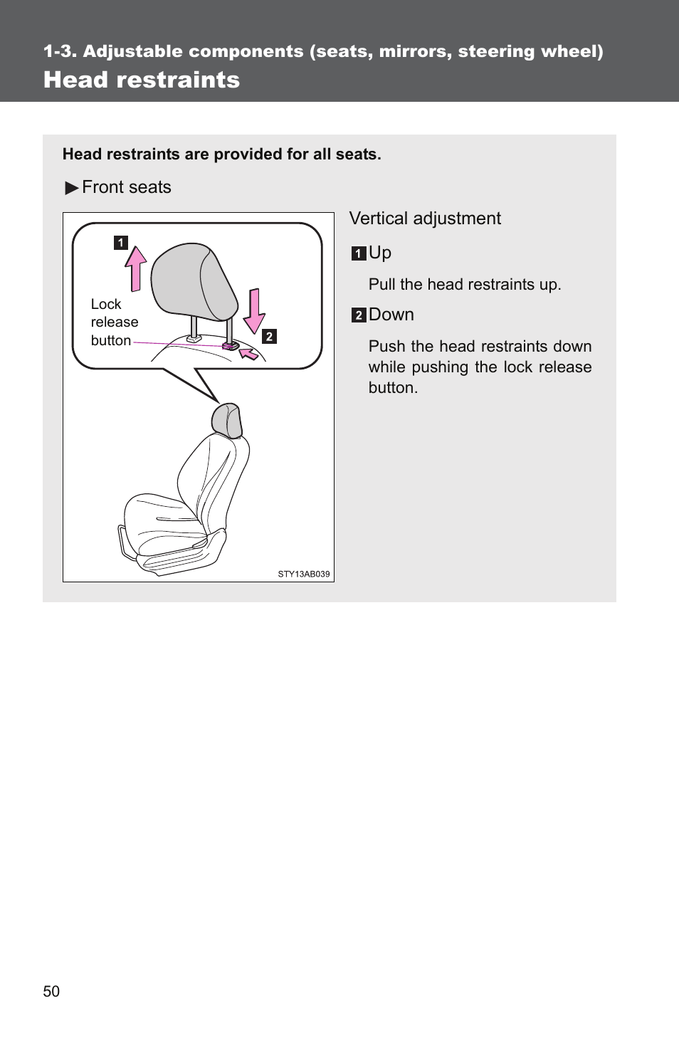 Head restraints | TOYOTA 2010 Yaris User Manual | Page 64 / 406