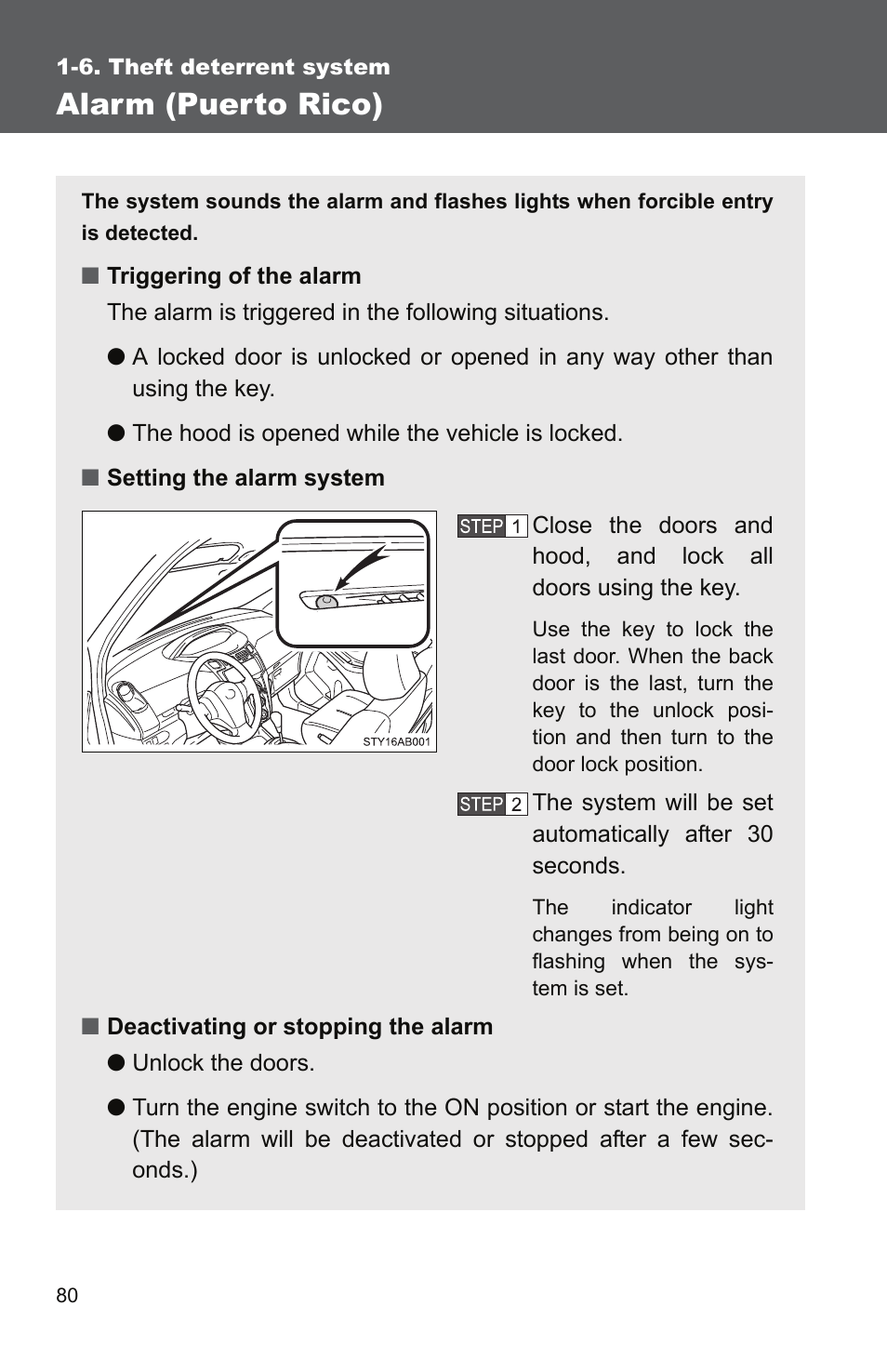 Alarm (puerto rico) | TOYOTA 2010 Yaris User Manual | Page 94 / 406