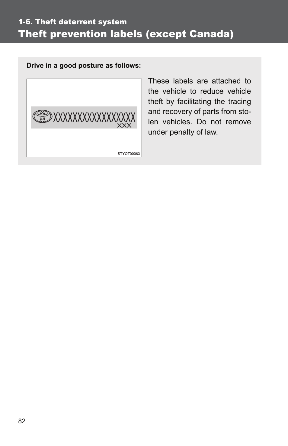 Theft prevention labels (except canada) | TOYOTA 2010 Yaris User Manual | Page 96 / 406