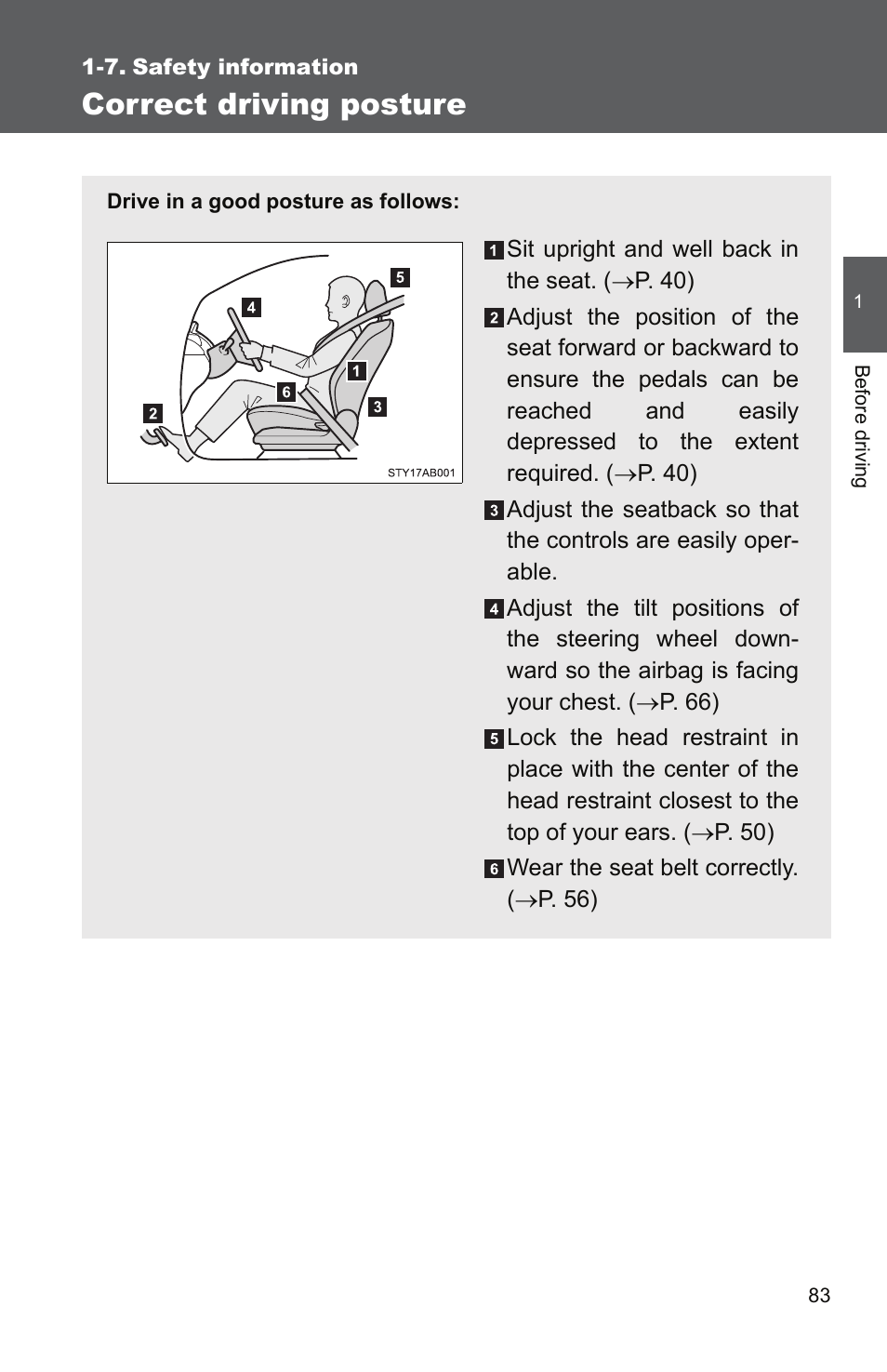 Sec_1-7, Correct driving posture | TOYOTA 2010 Yaris User Manual | Page 97 / 406