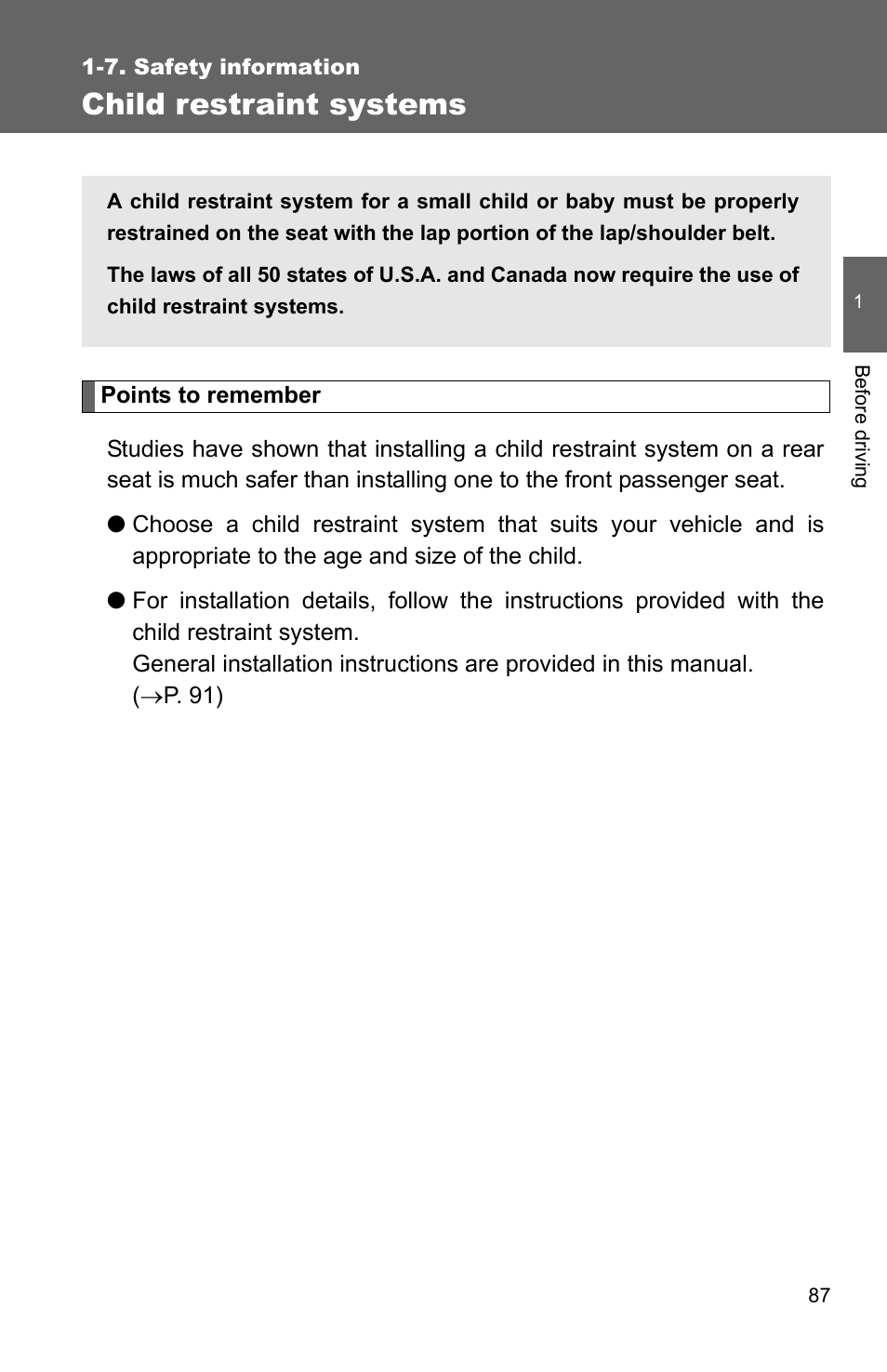Child restraint systems | TOYOTA 2010 Matrix User Manual | Page 109 / 461