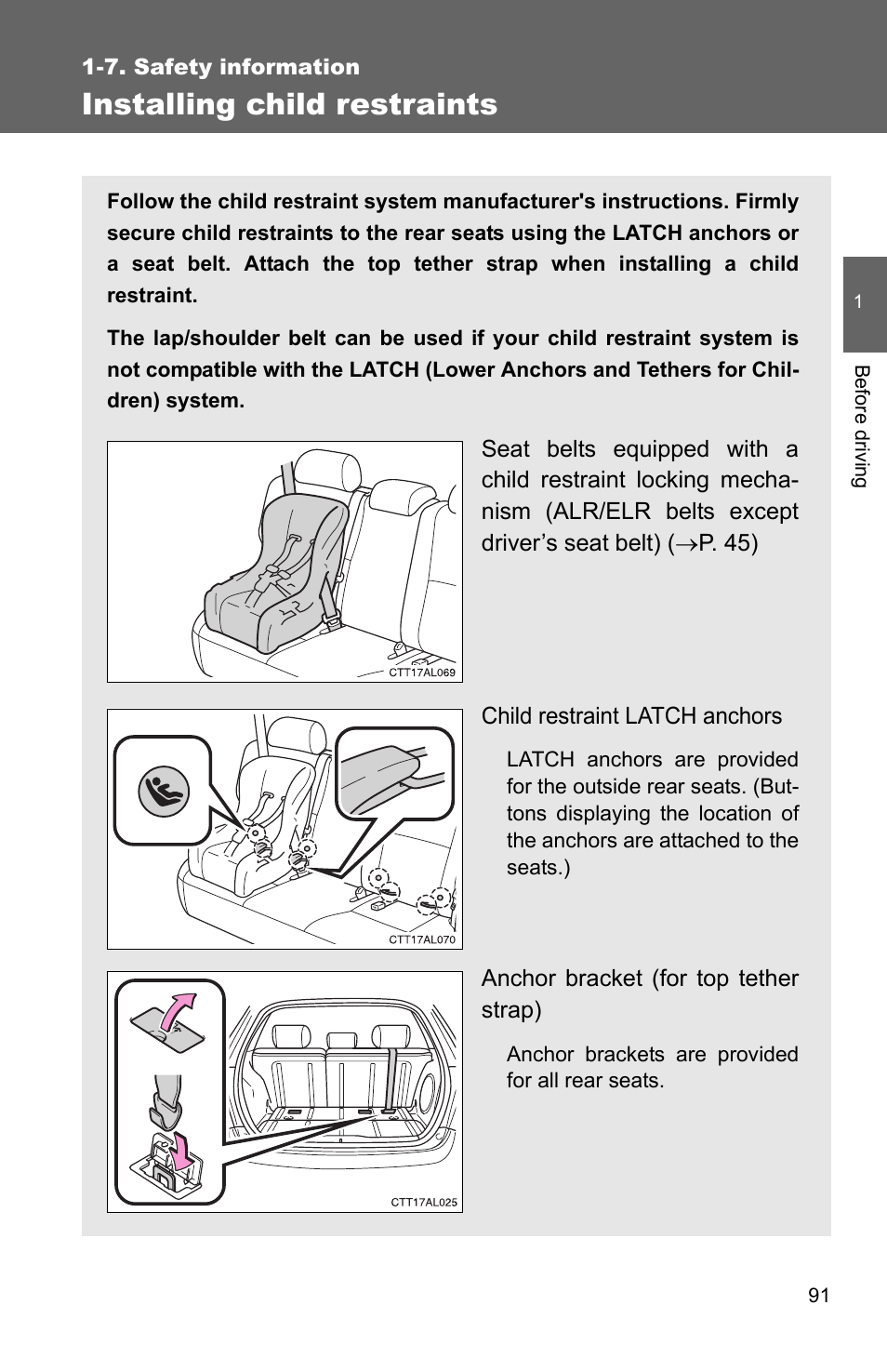 Installing child restraints | TOYOTA 2010 Matrix User Manual | Page 113 / 461