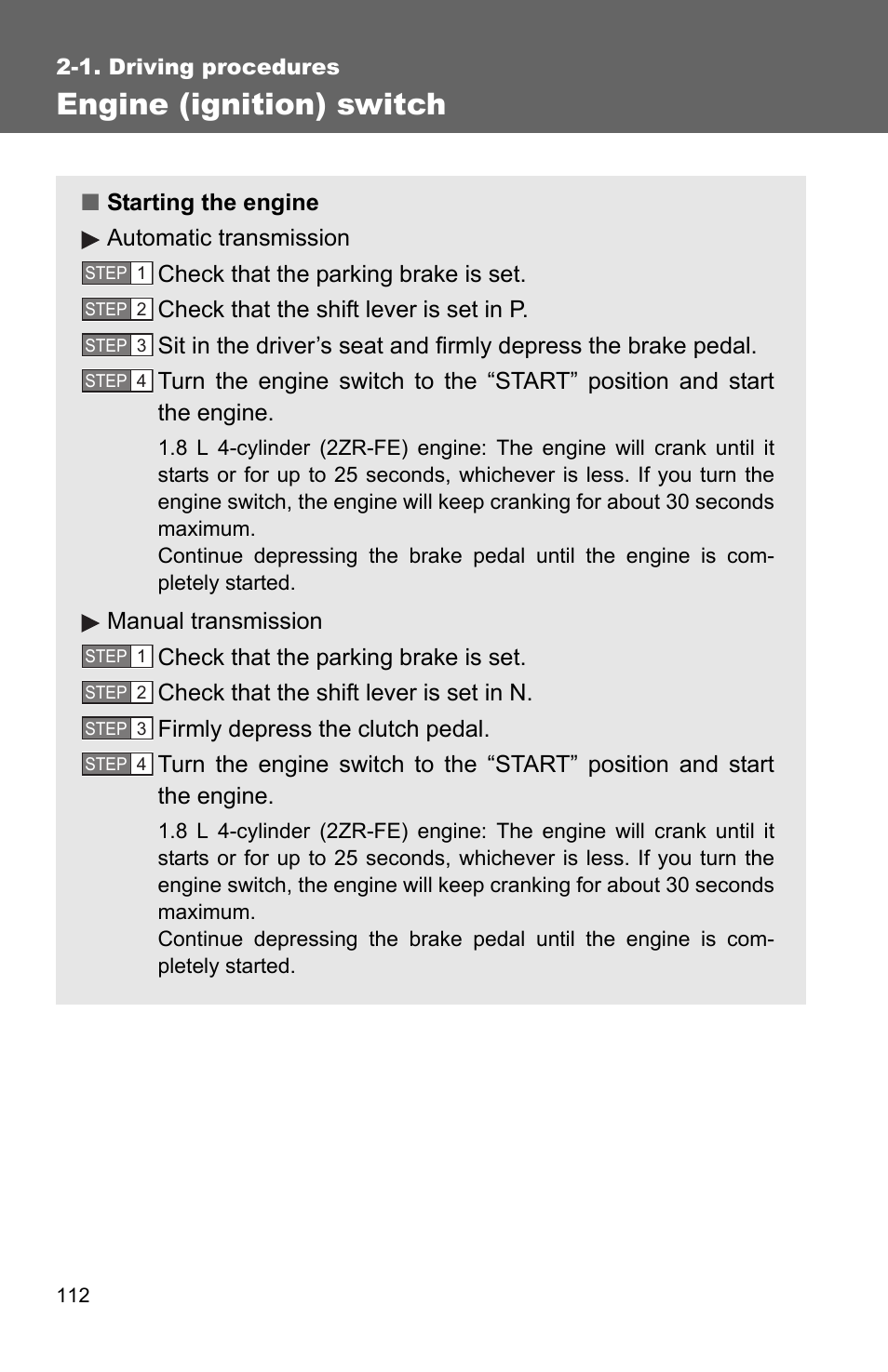 Engine (ignition) switch | TOYOTA 2010 Matrix User Manual | Page 133 / 461