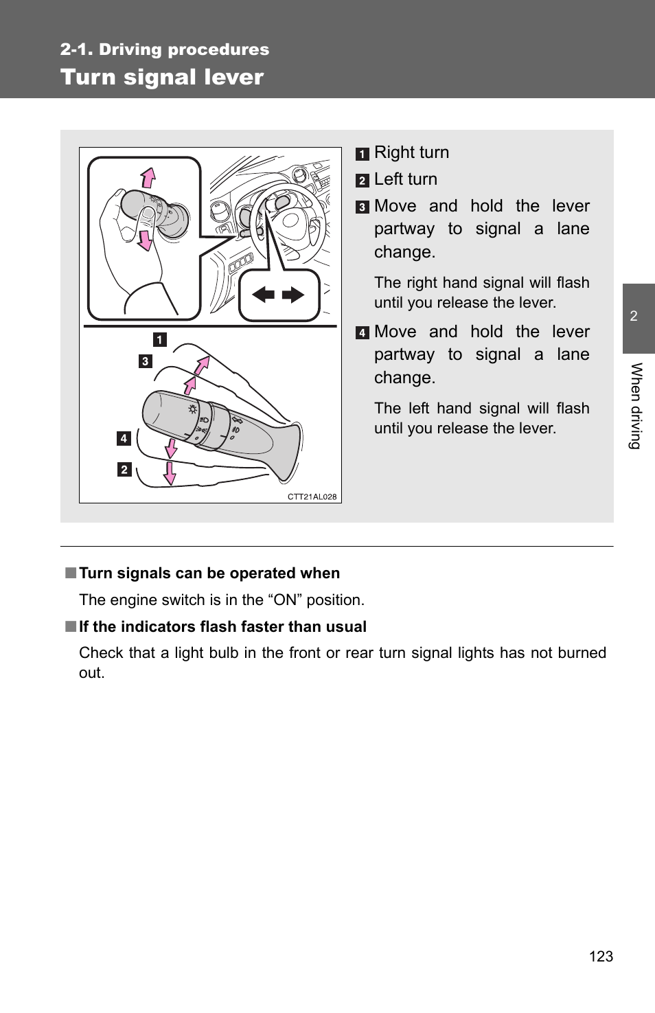 Turn signal lever | TOYOTA 2010 Matrix User Manual | Page 144 / 461