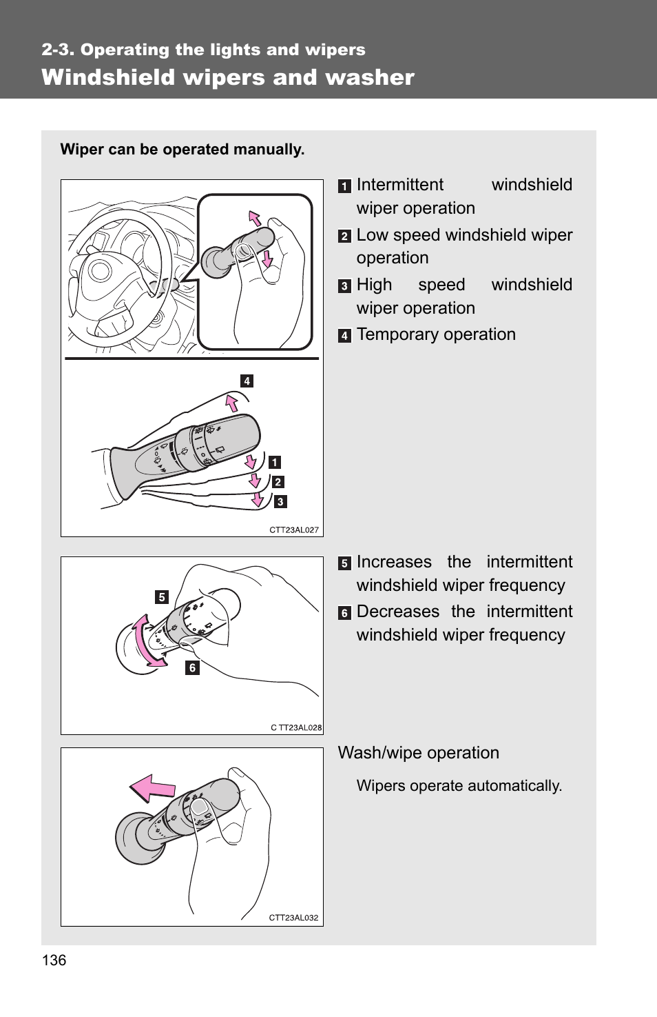 Windshield wipers and washer | TOYOTA 2010 Matrix User Manual | Page 157 / 461