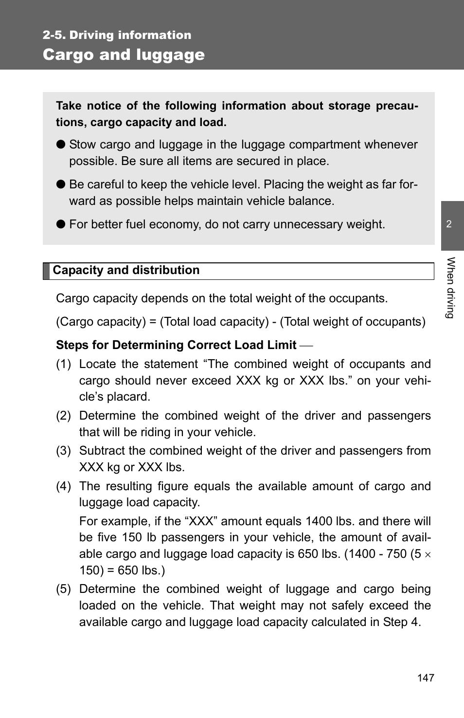 Sec_02-05, Cargo and luggage | TOYOTA 2010 Matrix User Manual | Page 168 / 461