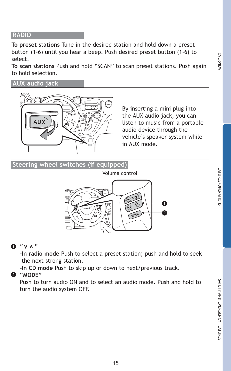 Radio | TOYOTA 2010 Matrix User Manual | Page 17 / 461