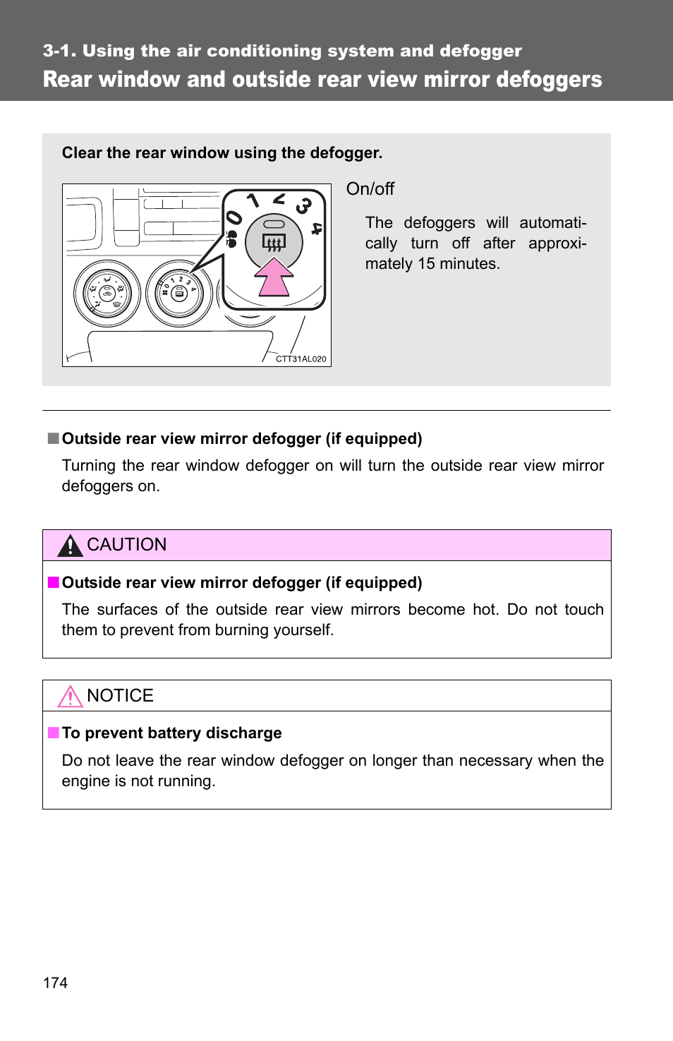 Rear window and outside rear view mirror defoggers | TOYOTA 2010 Matrix User Manual | Page 193 / 461