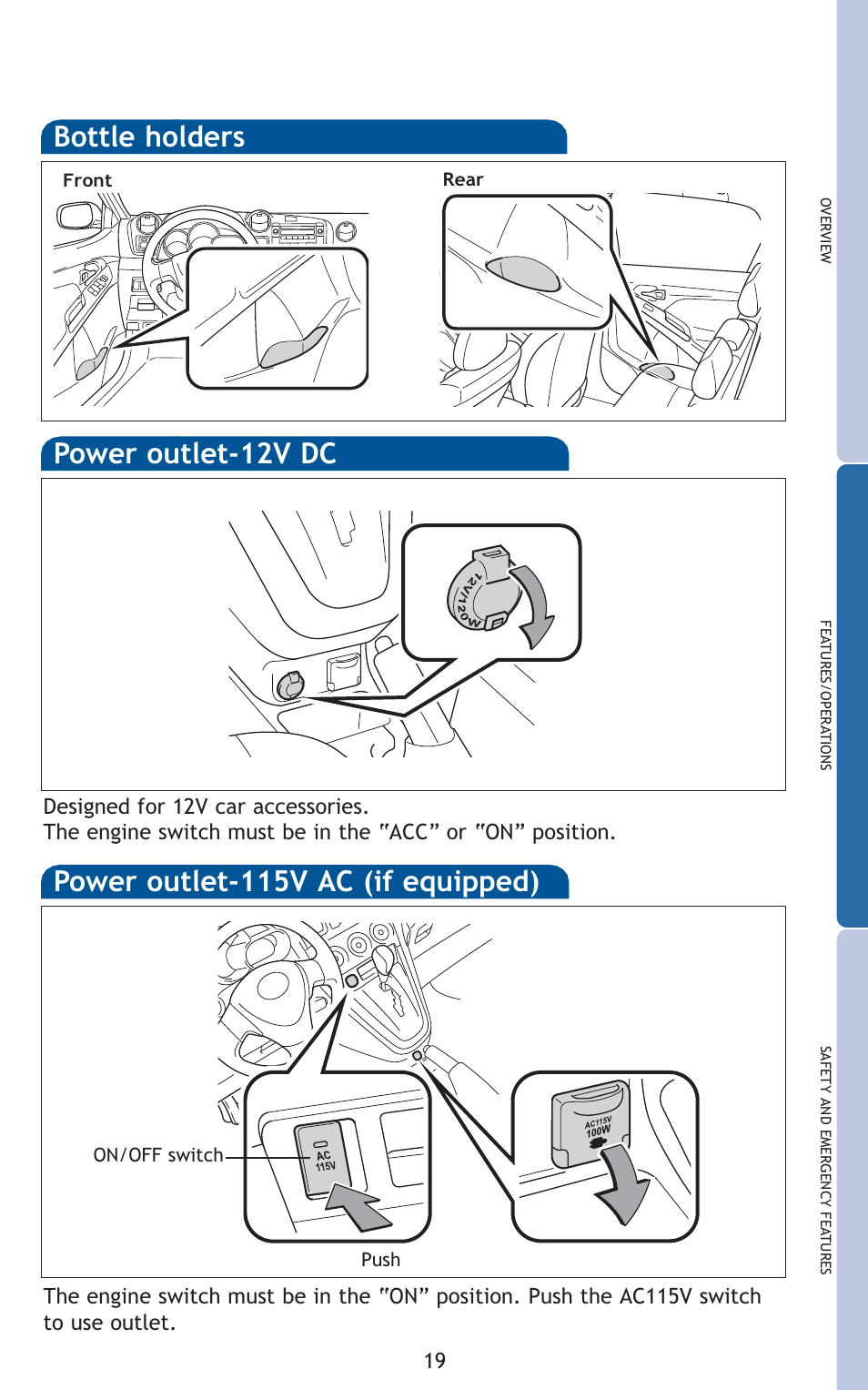 Bottle holders | TOYOTA 2010 Matrix User Manual | Page 21 / 461