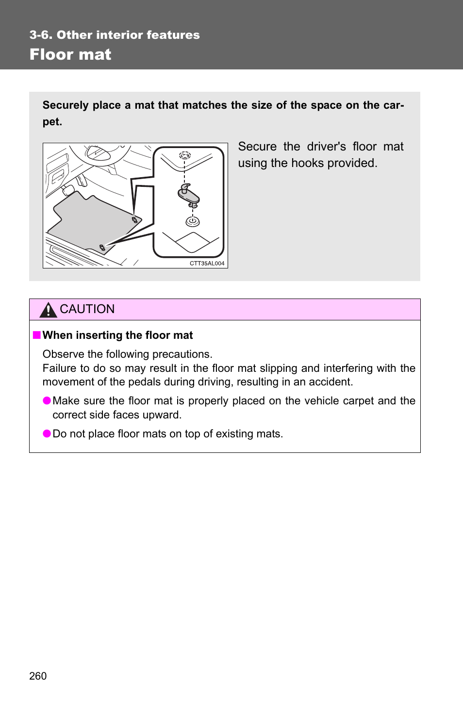 Floor mat | TOYOTA 2010 Matrix User Manual | Page 279 / 461