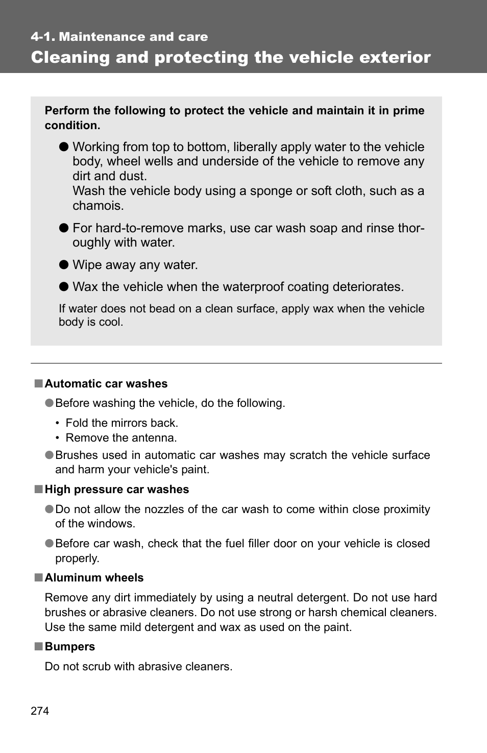 Sec_04-01, Cleaning and protecting the vehicle exterior | TOYOTA 2010 Matrix User Manual | Page 292 / 461