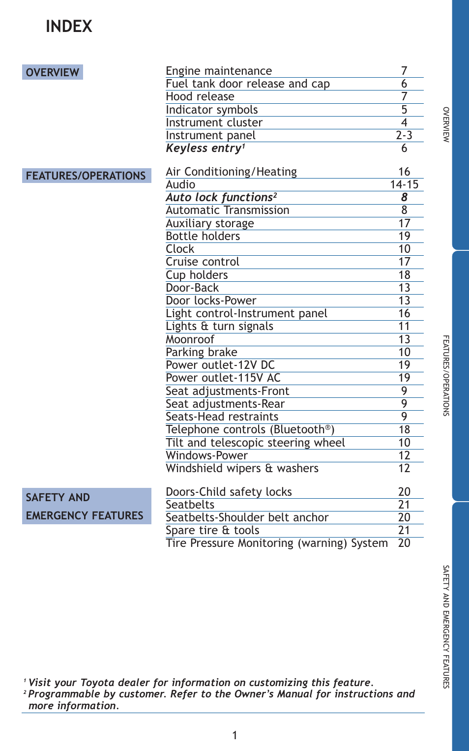 Index | TOYOTA 2010 Matrix User Manual | Page 3 / 461