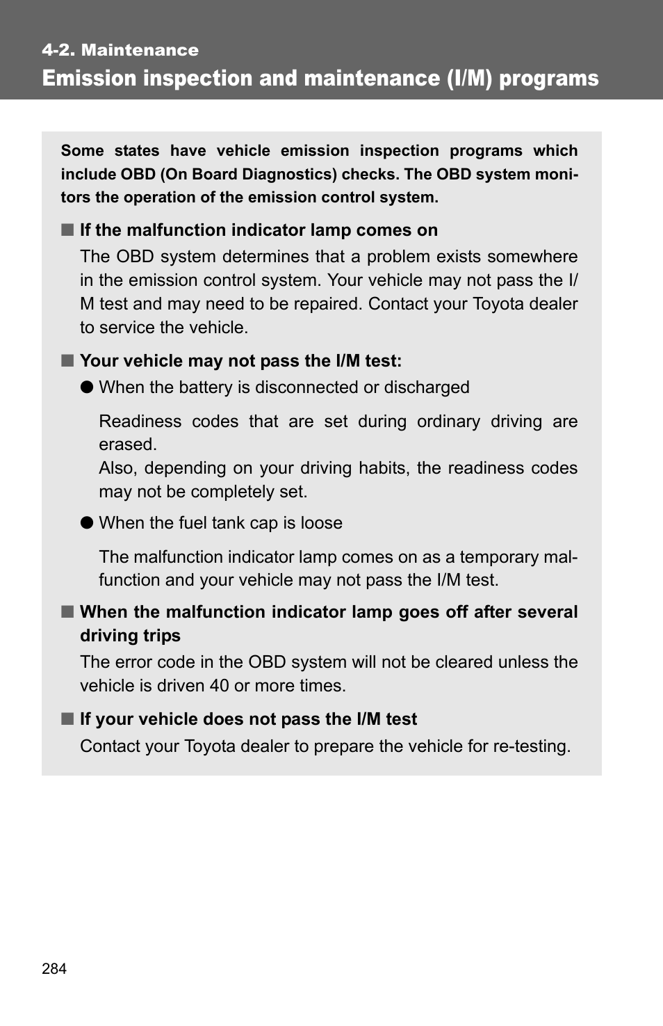 Emission inspection and maintenance (i/m) programs | TOYOTA 2010 Matrix User Manual | Page 302 / 461
