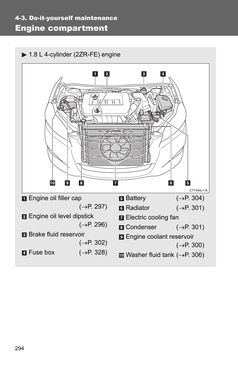 Engine compartment | TOYOTA 2010 Matrix User Manual | Page 312 / 461