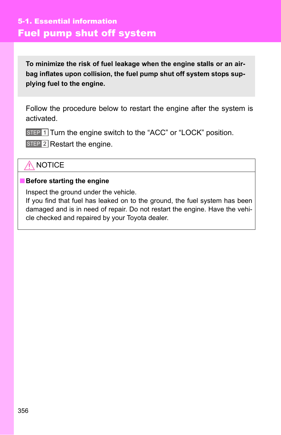 Fuel pump shut off system | TOYOTA 2010 Matrix User Manual | Page 373 / 461