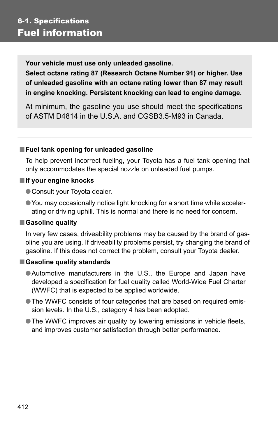 Fuel information | TOYOTA 2010 Matrix User Manual | Page 428 / 461