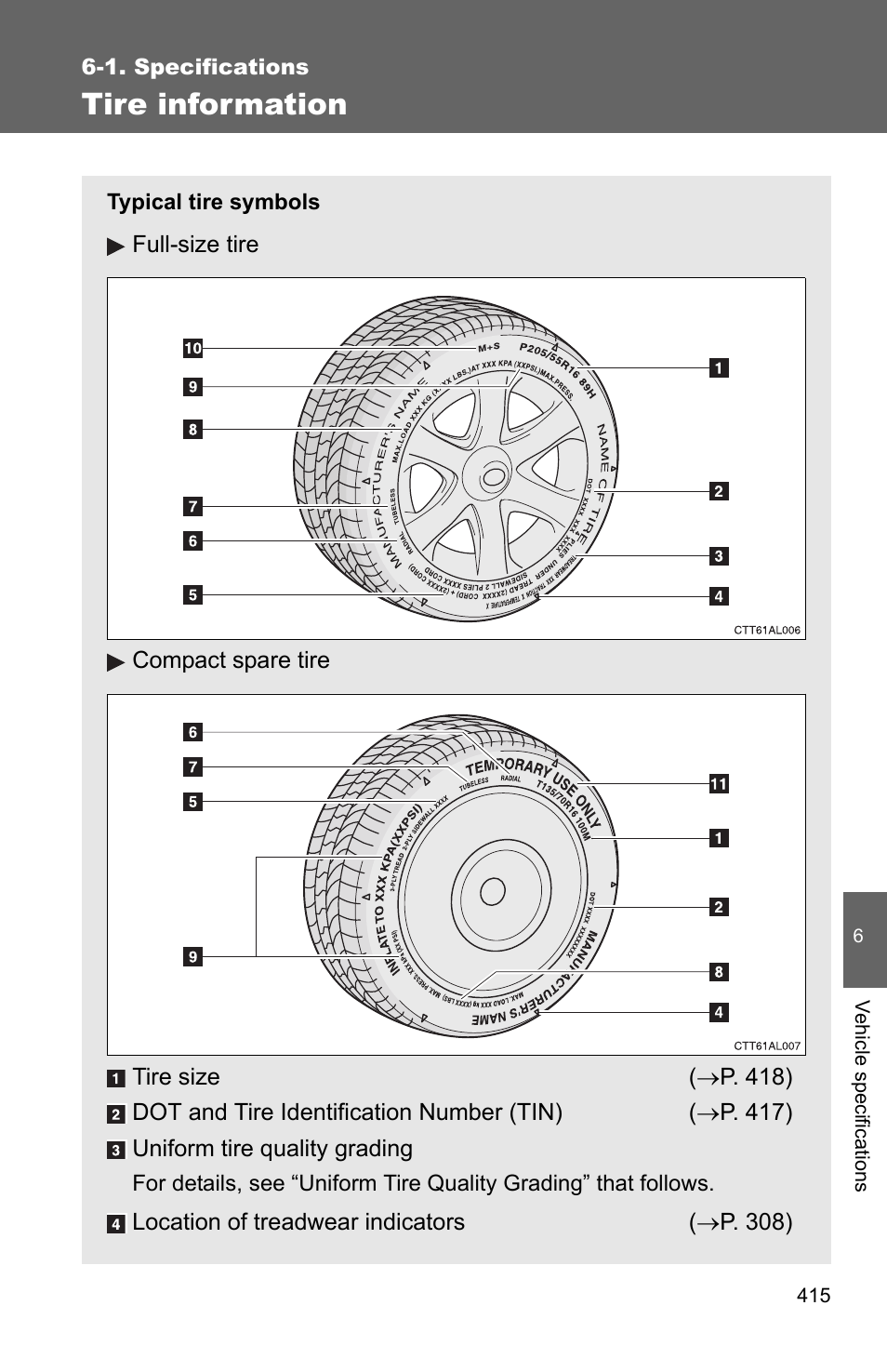 Tire information | TOYOTA 2010 Matrix User Manual | Page 431 / 461